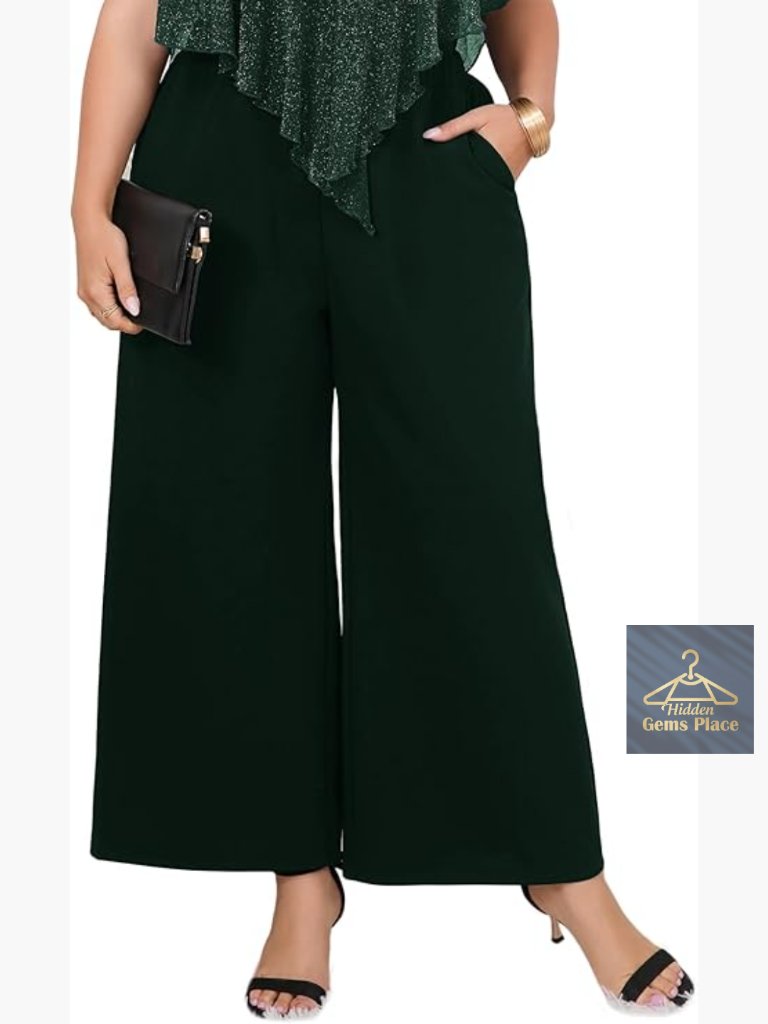Plus Size High Waisted Wide Leg Palazzo Pants With Pockets Work Casual
